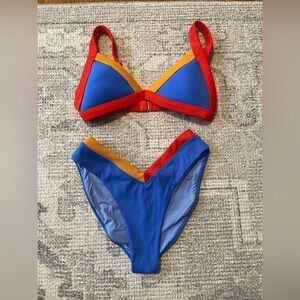 ONEONE Women's Swimsuit Kameron Triangle Bikini Blue Yellow Orange Cayman Color